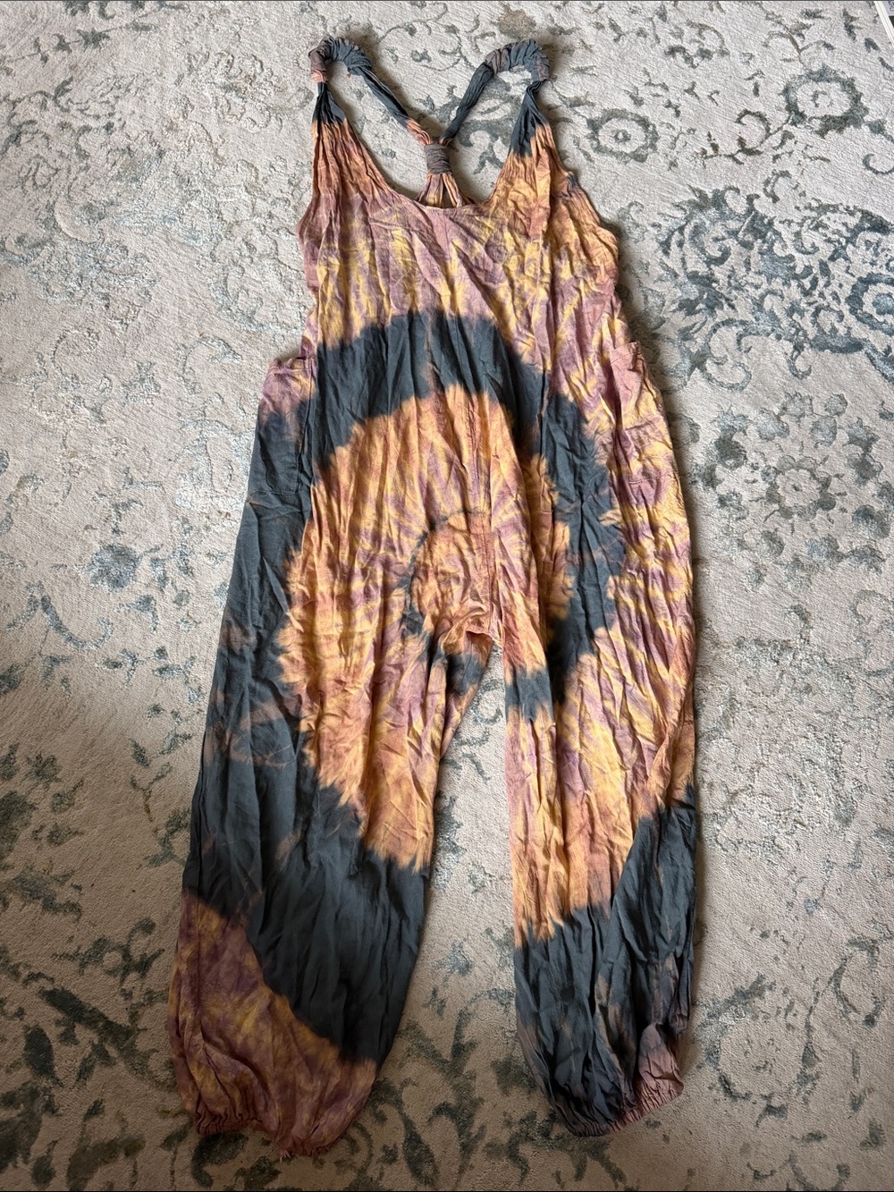 Tie-Dye Harem Jumpsuit in Yellow and Charcoal